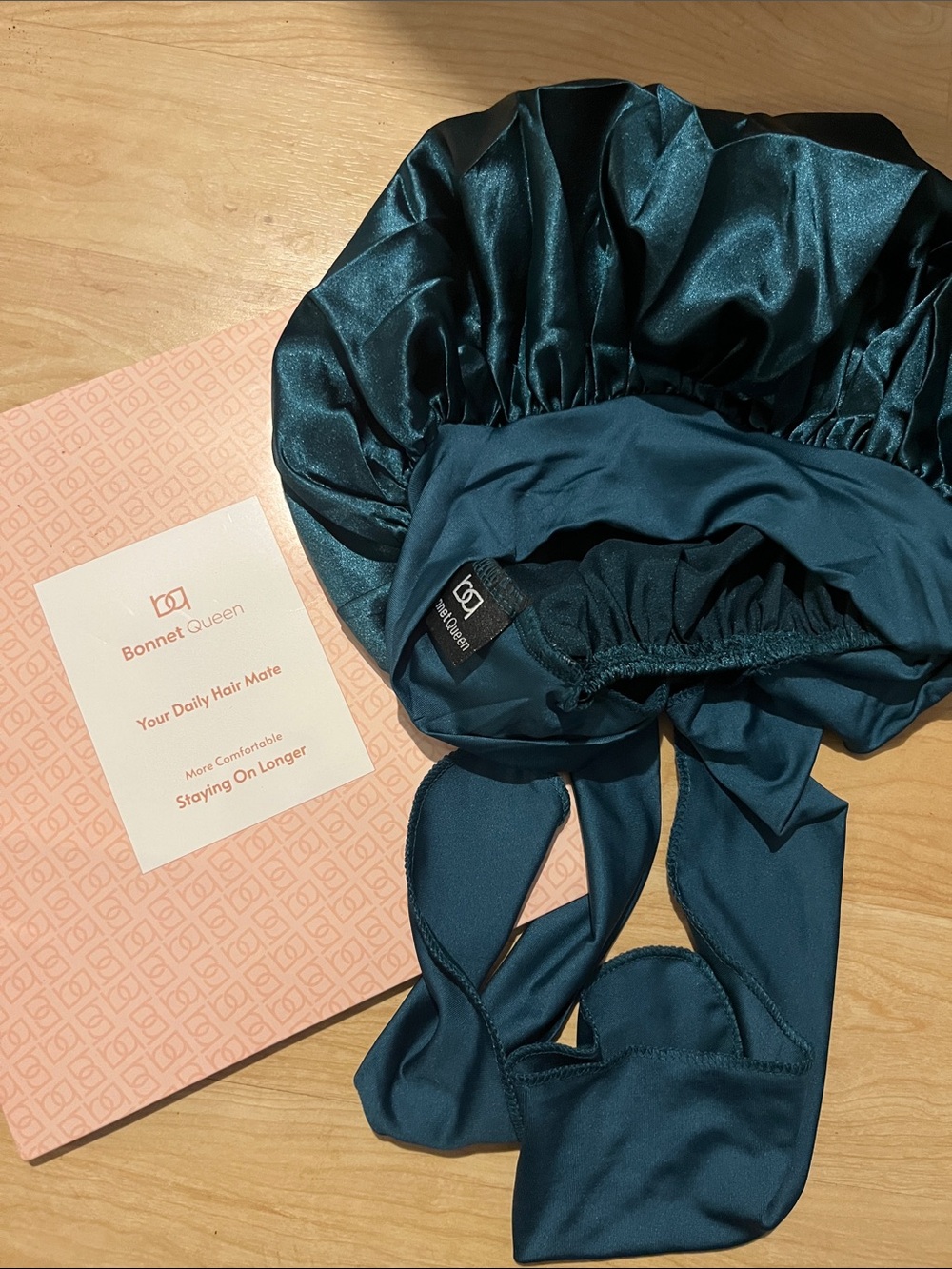Teal Satin Sleep Bonnet with Ties